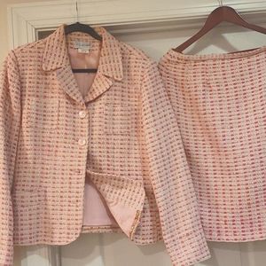 Lady's pink silk corded professional skirt suit.  Sz 16